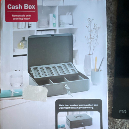 Small grey steel cash box - steel,