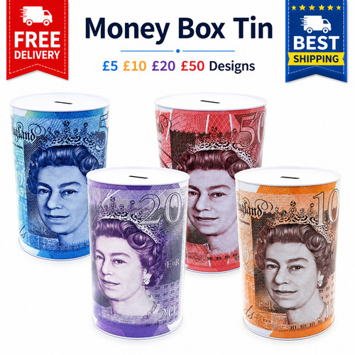 Money box tin 10 - money, £5