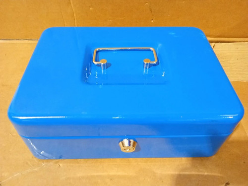 Blue metal cash box lockable - cash,